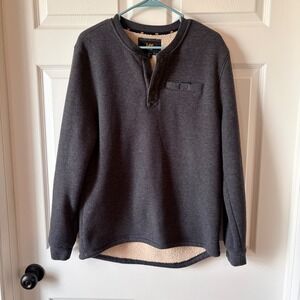 Lee Mens Charcoal Gray Sherpa Lined Waffle Knit Henley Pullover Sweater Size M